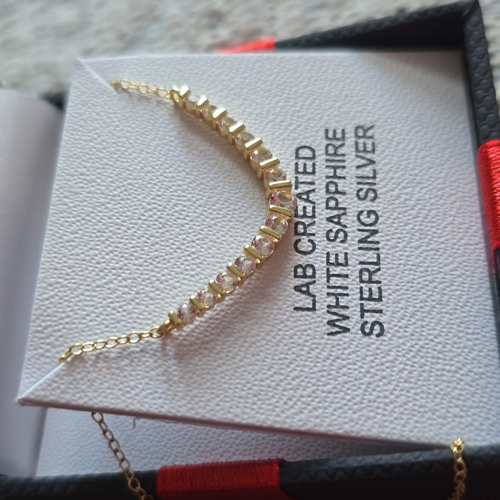 JCP BEAUTIFUL 14K GOLD OVER SILVER LAB CREATED WHITE SAPPHIRE 18" NECKLACE